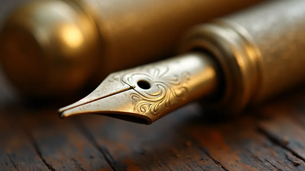 Close-up of polished vintage brass pen barrel